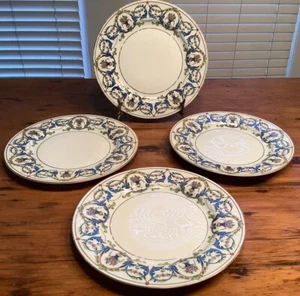 Rosenthal Selb Bavaria Set of 4 Dinner Plates 11” Blue Green Scroll Floral Edge - Picture 1 of 5