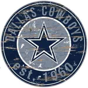 24" NFL Dallas Cowboys Round Distressed Sign Home Decor Man She Cave Game Room - Picture 1 of 12