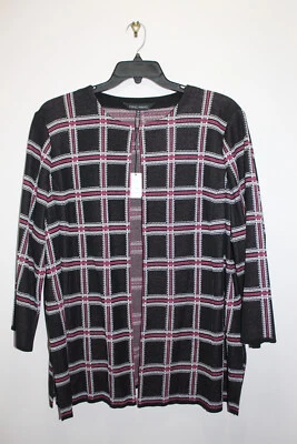 MING WANG KNIT JACKET ROUND NECK CHECKERED BLACK BLUSH PINK MAGENTA SIZE 2X - Image 1 of 4