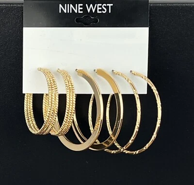 PENDIENTES NINE WEST Juego de 3 Pares de Aro Gota Tono DORADO Foto 1 de 4