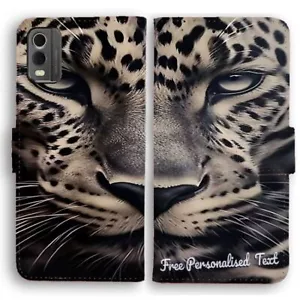 Personalised Text Wallet Phone Cover For LG Series - Leopard Face Portrait Print - Picture 1 of 1
