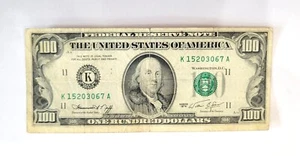 1974 One Hundred Dollar Bill $100 Federal Reserve Note, Serial # K15203067A - Picture 1 of 2
