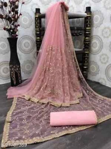 NEW Designer Pink Net Bollywood Saree Party Wear Indian Wedding Sari - Picture 1 of 4