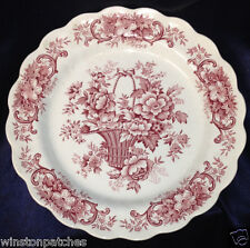 RIDGWAY ENGLAND OLD ENGLISH BOUQUET 10" DINNER PLATE RED FLOWERS BASKET SCROLLS