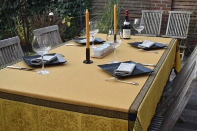 Tablecloth Jacquard 150x200 CM Golden Yellow Ornaments from France Easy-Care - Image 1 of 4