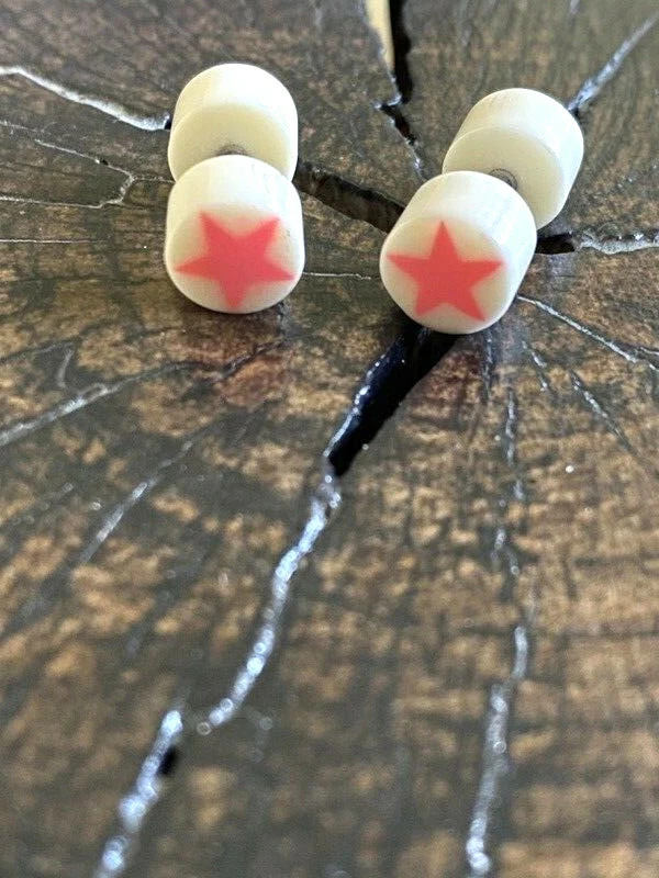 PAIR BONE FAKE INLAY PINK STAR CHEATER PLUGS 18g PLUG 0G HEADS GAUGES - Image 1 of 1