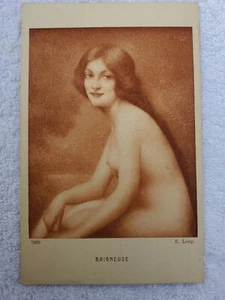 Antigua postal de colección belleza francesa mujer desnuda "Baigneuse" E. Loup alrededor de 1920  - Imagen 1 de 2