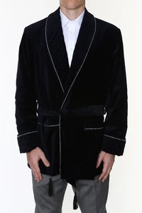 Men's Smoking Jacket Double Breasted Blue Velvet Host Dinner Wear Blazers Coats - Picture 1 of 6