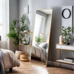 Neutype Floor Mirror 64.17"Hx21.26"Wx1.6"D Modern Rectangle Oversized Gold Metal - Picture 1 of 5