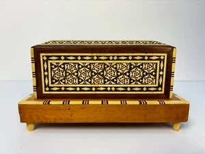 Vintage Egyptian Inlaid Wood & Mother of Pearl Cigarette/Music Box - Picture 1 of 20