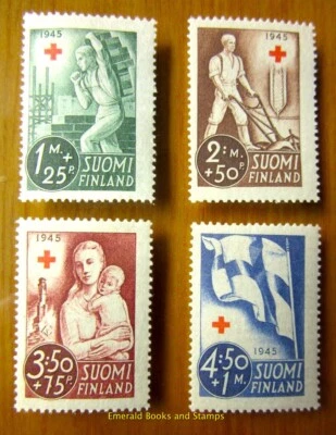 EBS Finland 1945 - Red Cross: Workers, Mother, Flag - Michel 291-294 - MNH** - Image 1 of 4