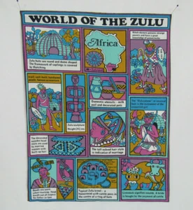 VTG 1950s 60s WORLD OF THE ZULU COTTON LINEN TEA / BAR CLOTH 21 1/2" by 16 1/2" - Picture 1 of 12
