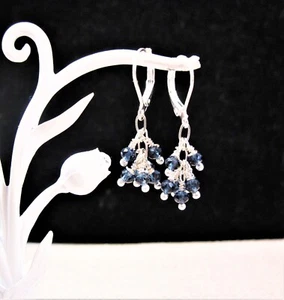 Beautiful 925 Sterling Silver London Blue Quartz Lever Back Dangle Earrings F88 - Picture 1 of 2