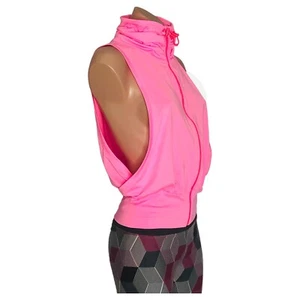 Lorna Jane Vest / Top Size S High Neck Pink Zip Front Pockets Sleeveless - Picture 1 of 17