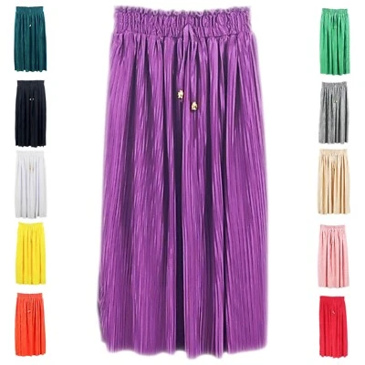 Girls Pleated Midi Skirts Flared Fancy Dress Relaxed High Waist Midaxi Skirt Kid