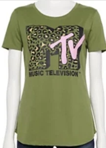 MTV Women’s green Graphic Short Sleeve T-shirt Size M - Picture 1 of 4