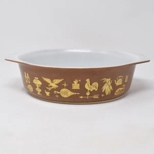 Casseruola ovale vintage Pyrex Early American 2,5 quarti marrone oro stoviglie da forno - Foto 1 di 11