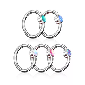 5pc Opal Flat Back 316L Surgical Steel Captive Bead Rings Wholesale Body Jewelry - Picture 1 of 1