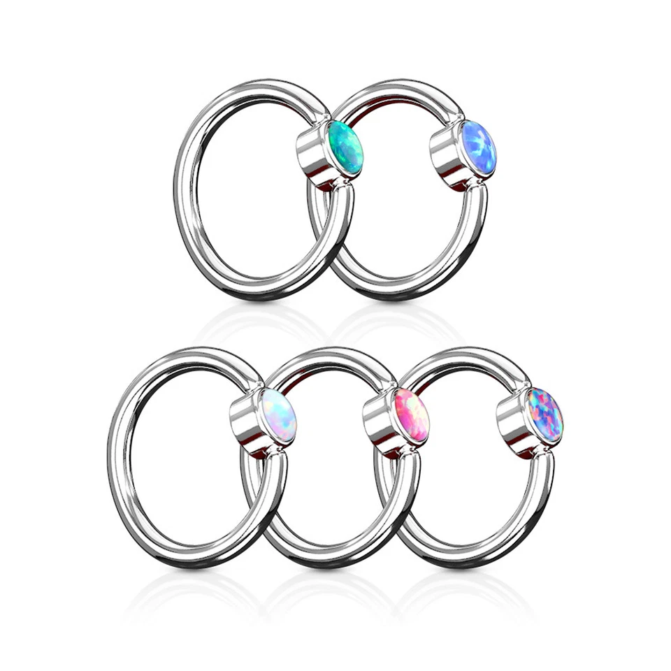 5pc Opal Flat Back 316L Surgical Steel Captive Bead Rings Wholesale Body Jewelry - Image 1 of 1