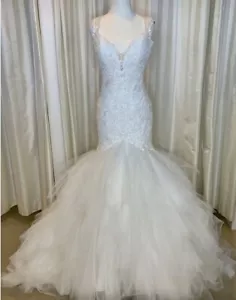 Justin Alexander # 8827 Lace Mermaid Wedding Dress Gown W Tulle Skirt 4 - Picture 1 of 8