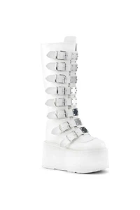 Botas hasta la rodilla DemoniaCult DAMNED-318 blancas con plataforma con correas de hebilla UK5 - Imagen 1 de 4