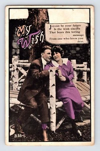 Postcard Valentine's Day Sweethearts Park Bench 1912 Posted Divided Back - Picture 1 of 2