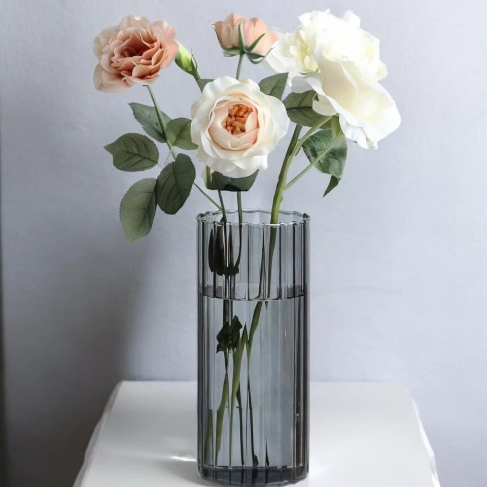 NUEVO Florero West Elm XL Coloreado Vidrio Boho Acanalado Cilindro Florero Decoración 8" Foto 1 de 4