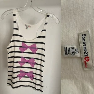 VINTAGE Y2K Forever 21 Girls TROMPE L’OEIL Bows and Stripes Print TANK TOP Large - Picture 1 of 8