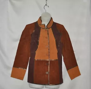 Linea by Louis Dell'Olio Patchwork Suede Jacket With Trim Size 1X Brown Combo - Picture 1 of 2