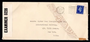 CENSOR COVER LONDON TO NEW YORK LLOYDS OF LONDON PERFIN FRONT TORN - 46 - Picture 1 of 2