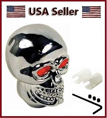 Nuevo Cromo Cabeza Calavera Ojos Rojos Perilla de Cambio Auto Coche 4 5 6 Velocidades Palanca de Cambio Universal Foto 1 de 2