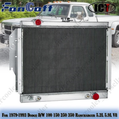 3 Rows Radiator For 1979-1993 Dodge D/W 100 150 250 450 Ramcharger 5.2L 5.9L V8 Foto 1 de 4