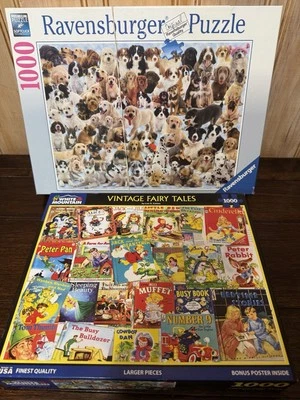 Lote Set 2 1000 Rompecabezas White Mountain Ravensburger Dogs Vint Fairy Tales Foto 1 de 4
