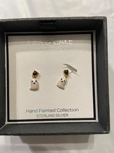 Gold Kuchen Geist Ohrhänger Sterlingsilber Faux Feuer Opal Halloween gruselig - Bild 1 von 2