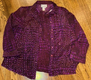 NUEVO CON ETIQUETAS Diane Gilman 1X 2 Piezas Hermoso Conjunto Blusa Púrpura/Negro 100% Seda - L@@K! - Imagen 1 de 9