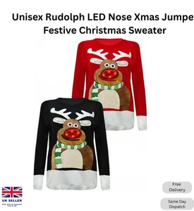 NUOVO maglione unisex Rudolph LED naso Natale elegante maglione natalizio festivo - Foto 1 di 6