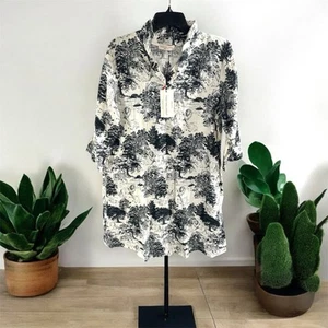 NWT TERZO MILLENNIO Linen/Cotton Blend Safari Print Dress Sz M Black/white ITALY - Picture 1 of 6