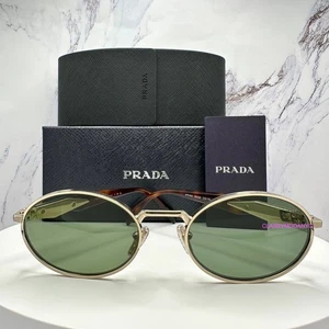 New PRADA Sunglasses Gold Metal Oval Round Symbole Logo PR65ZS Green Lens ZVN70L - Picture 1 of 24