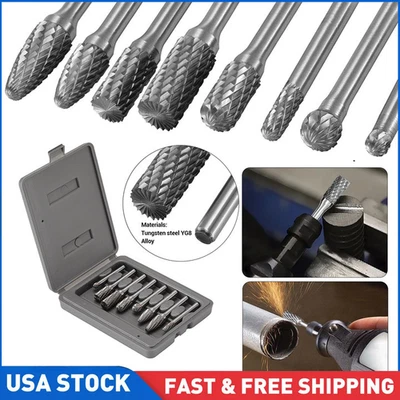 8PCS 1/4''Tungsten Carbide Rotary Drill Bits Shank Burr Die Grinder Carving Set - Image 1 of 4