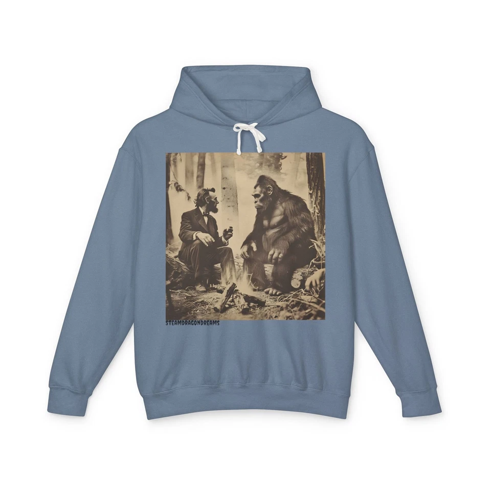 Abraham Lincoln meets Sasquatch Lightweight Hoodie Vintage Historical Photo - Image 1 of 1