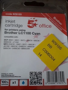 5* Brother Ersatz Tintenstrahl Patrone Cyan 929155 kompatibel mit LC1100 - Bild 1 von 2