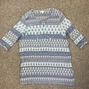 J. Jill Swim Beach Cover Up Tunic Size XL Blue Floral 3/4 Sleeves Sheer Slits - Picture 1 of 15