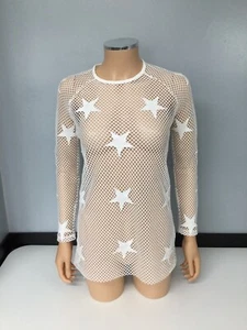 Zoe Karssen Womens Mesh Top Size XS Extra Small White Stars Long Sleeve - Picture 1 of 8