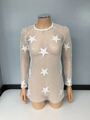 Zoe Karssen Womens Mesh Top Size XS Extra Small White Stars Long Sleeve - Image 1 of 4