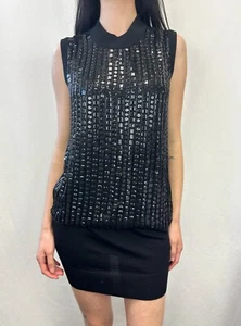 ROBERTO CAVALLI Jersey Sequin Jumper Dress 40 S Black Mock Neck Ribbed Sexy NEW - Picture 1 of 11