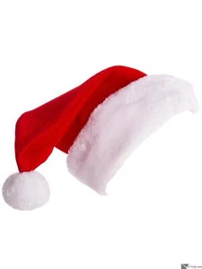 Velfelt Plush Trim Christmas Santa Costume Hat, Red White, One-Size 7.15" Dia - Picture 1 of 3