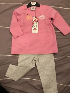 BNWT 6-9 Month Girl Tracksuit Set Pink Baby Grey Leggings Loungewear Joggers - Picture 1 of 6