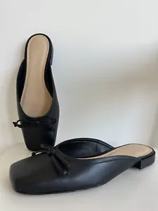 Arezzo Womans Jordyn Mule Closed Flat Heel Leather Black Brand - Picture 1 of 11