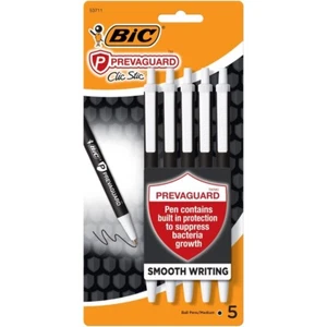 Bolígrafo retráctil BIC Prevaguard plástico antimicrobiano Clic Stic negro 5 ct - Imagen 1 de 3