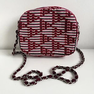 By Burin Denmark Red Pink Crossbody Tapestry Bag Woven Chain Strap Cotton Blend - Picture 1 of 15